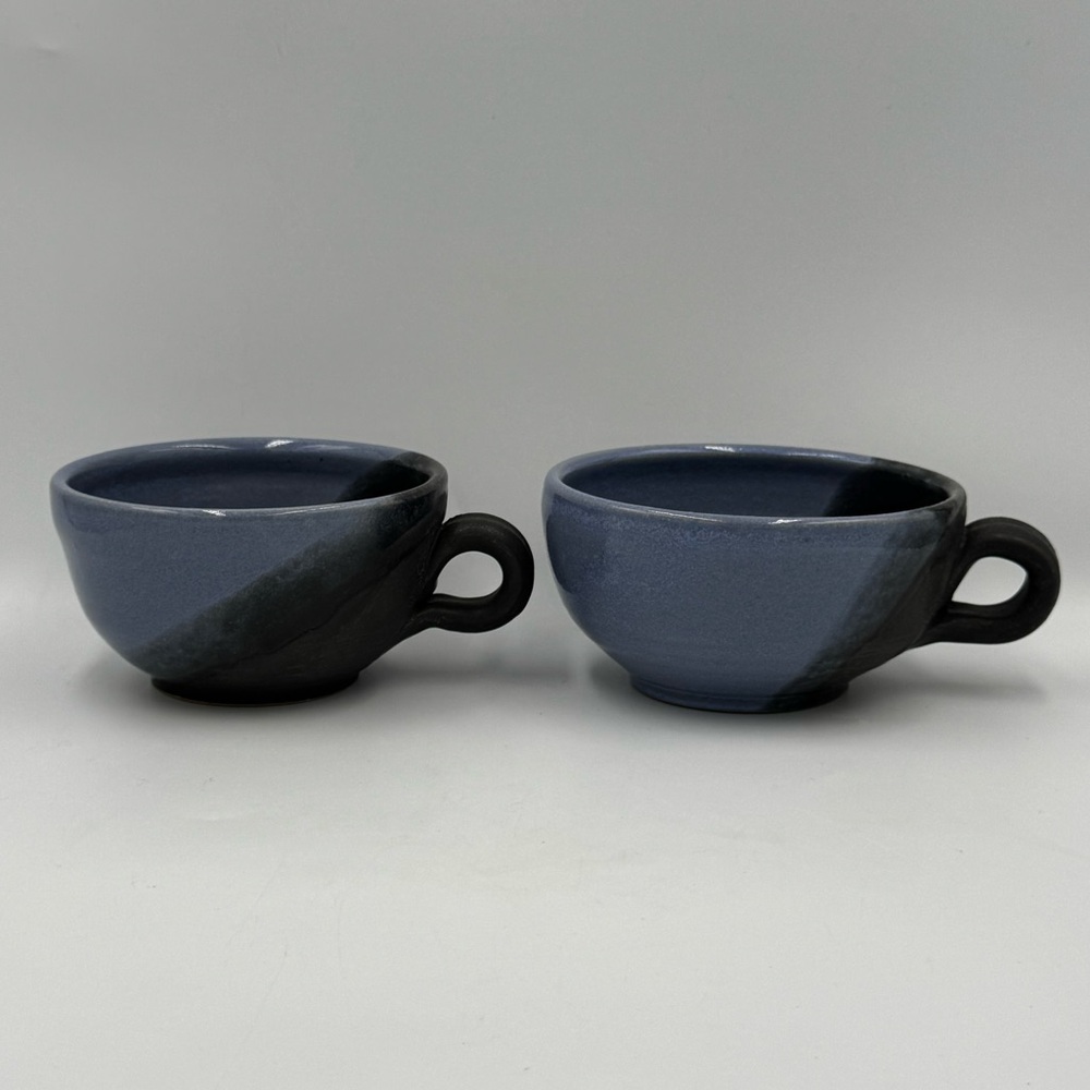 M. Ray Stoneware 2 Toned Hand-thrown Coffee Mugs